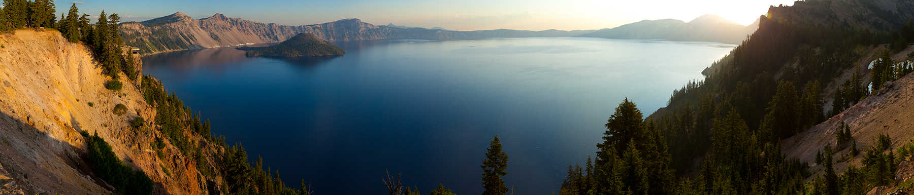 Scenic view of mountains and lake below