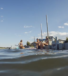 Lake water and woman on paddle board