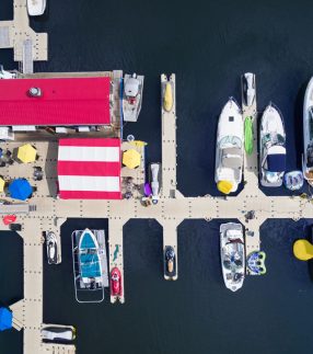 Aerial view of EZ Dock sections for a marina