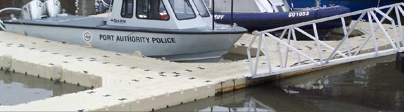 Port authority police boat parked at dock