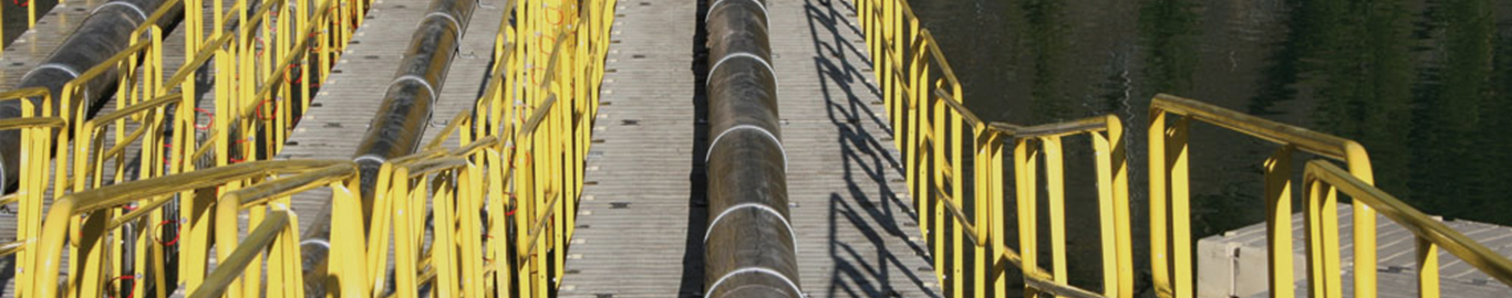 Floating pump station with yellow railings