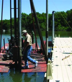 Men on a floating work platform