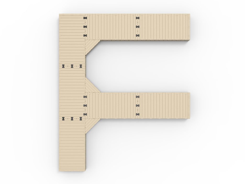 F-Shape Dock, 30' Long X 25' Wide, With 60 Finger Docks-D-Top F-Shape Dock, 30' Long X 25' Wide, With 60 Finger Docks-D-Top