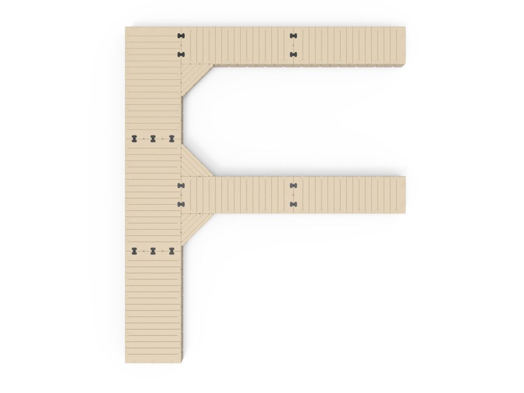 F-Shape Dock, 30' Long X 25' Wide, with 40 Finger Docks-D-Top F-Shape Dock, 30' Long X 25' Wide, with 40 Finger Docks-D-Top
