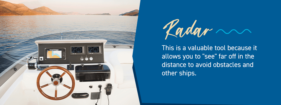 Instrument panel of a boat showing the radar system